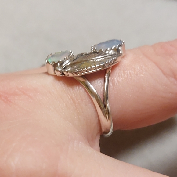 Double Stone Ethiopian Opal Sterling Silver Ring - Picture 3 of 8